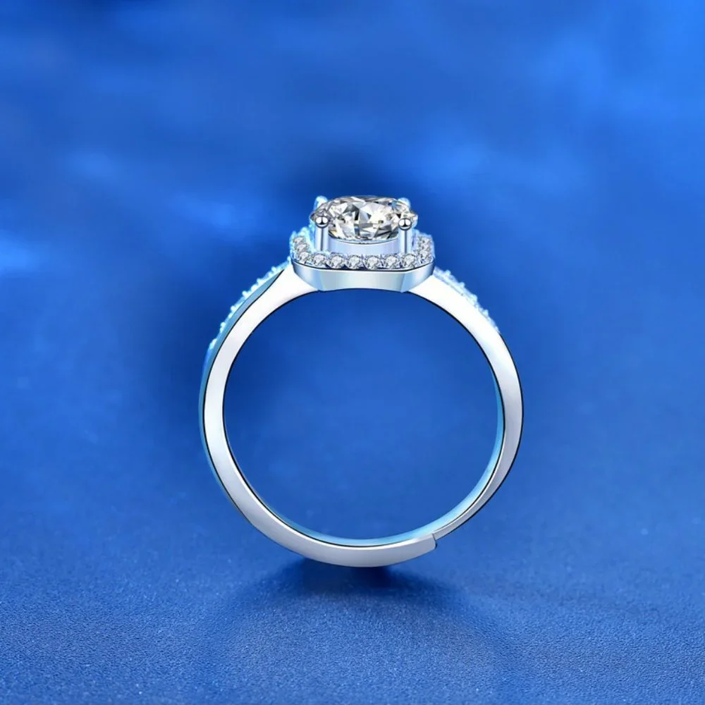 Certified 1ct. t.w. Moissanite Diamond Square Halo Wedding Engagement Ring NEW